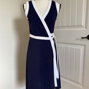 Navy and white wrap dress, size 8